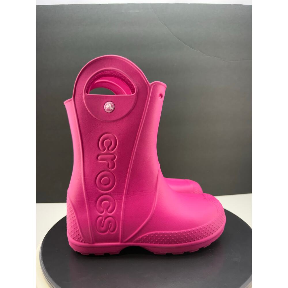 CROCS Handle It Rain Boot Junior Size J2 Pink Lightweight Waterproof Boots - Picture 3 of 8